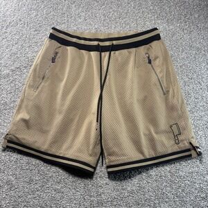 Lamb Chops Shorts Mens Large Tan Mesh Zip Pockets Drawstring Athletic Casual